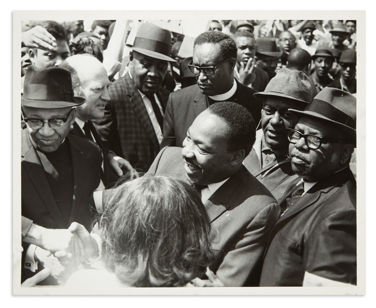 (CIVIL RIGHTS.) [Ernest Withers; photographer; et al.] Group of 7 photographs of Dr. King and other scenes from the Memphis strike.